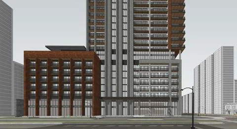 Stunning 3D Rendering of a Residential High Rise Building, Daytime Ilustração Stock