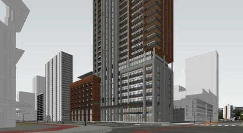 Stunning 3D Rendering of a Residential High Rise Building, Daytime Ilustración de archivo