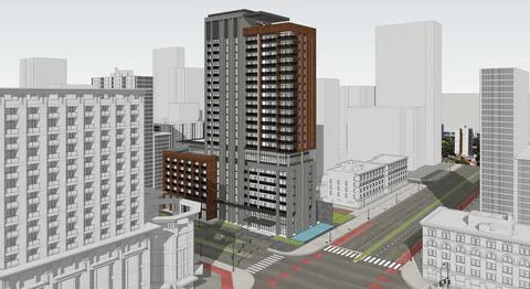 Stunning 3D Rendering of a Residential High Rise Building, Daytime Ilustración de archivo