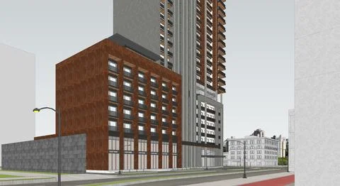 Stunning 3D Rendering of a Residential High Rise Building, Daytime Stock Illustration