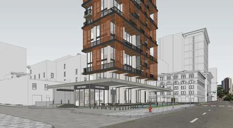 Stunning 3D Rendering of a Residential High Rise Building, Modern skyscraper Ilustración de archivo