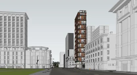 Stunning 3D Rendering of a Residential High Rise Building, Modern skyscraper Ilustración de archivo