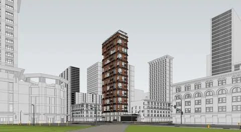 Stunning 3D Rendering of a Residential High Rise Building, Modern skyscraper Stock Illustration