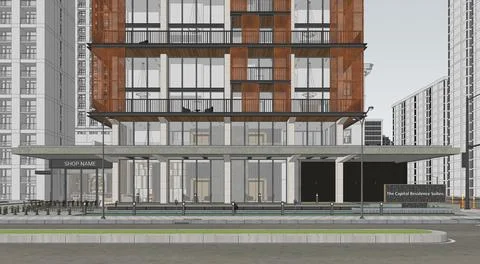 Stunning 3D Rendering of a Residential High Rise Building, Modern skyscraper Ilustración de archivo