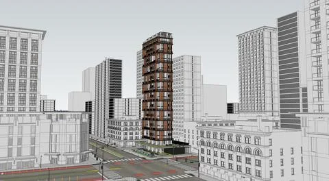 Stunning 3D Rendering of a Residential High Rise Building, Modern skyscraper Ilustración de archivo