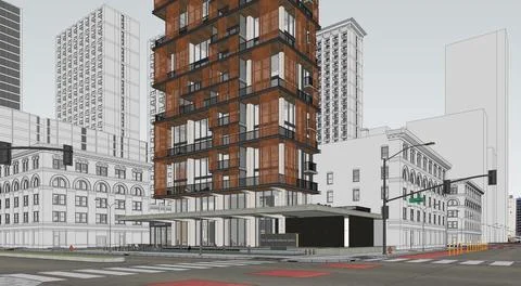 Stunning 3D Rendering of a Residential High Rise Building, Modern skyscraper Ilustración de archivo
