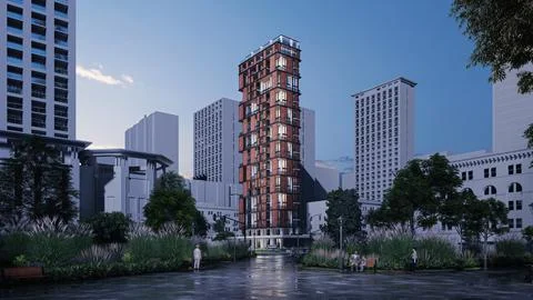 Stunning 3D Rendering of a Residential High Rise Building, Modern skyscraper Ilustración de archivo