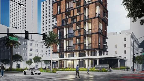 Stunning 3D Rendering of a Residential High Rise Building, Modern skyscraper Ilustración de archivo