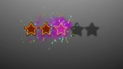 A stunning 3d rendering of three rating stars dazzling in the grey background Stock Illustration