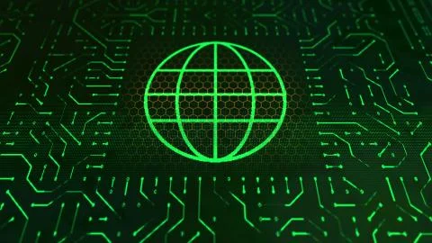 A stunning 3d rendering of a wallet sign circuit board with a light green glo Stock Illustration
