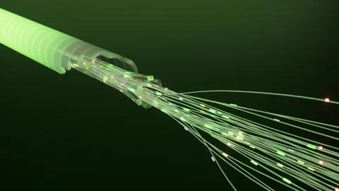Stunning 3d visualization of a fiber optic cable sending data with a bright Stock Illustration