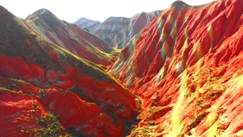 Stunning 4K Cinematic Flight Over Lanzhou Watercolor Danxia Landscape Stock Footage 337156093