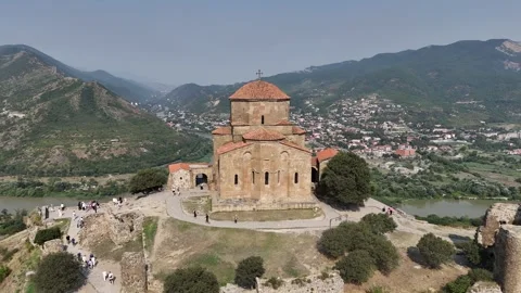 A stunning 4K drone view of Jvari Monastery in Georgia Stock Footage 314213190