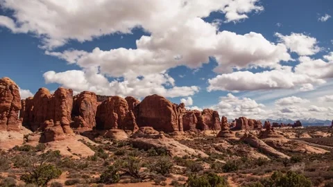 Stunning 4K Landscape of Red Rock Formations Under Dramatic Clouds Stock Footage 323835331