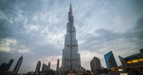 Stunning 4K sunset time lapse of the Burj Khalifa in Dubai Stock Footage