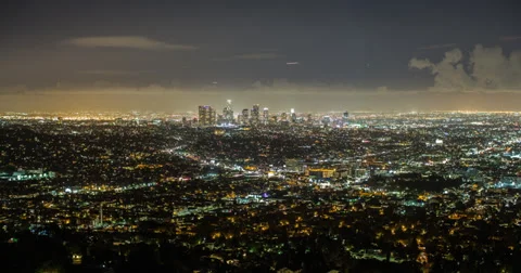 Stunning 4K time lapse of the Los Angeles skyline at night from Griffith Park Stock Footage 39314689