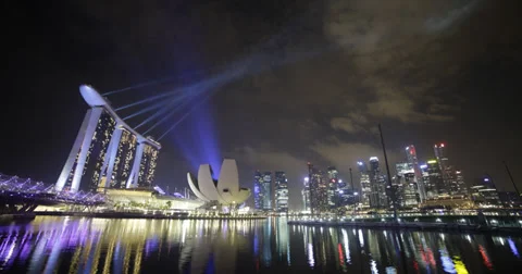 Stunning 4K time lapse of the Marina Bay Sands Raffles Quay area of Singapore Stock Footage 33847882