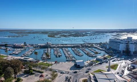 A stunning aerial cityscape of the city of Faro in Portugal view of the maritime Stock Photos