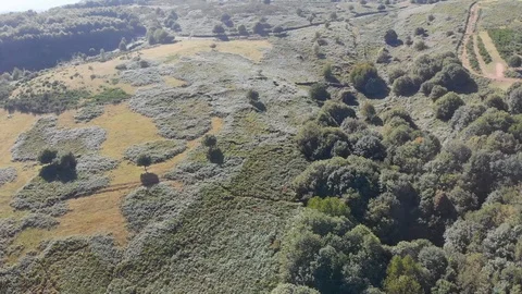 Stunning aerial drone flight over volcanic hills Stock Footage 112331920