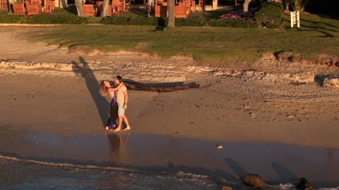 A stunning aerial drone view capturing the beautiful sunset over Oahu, Hawaiis Stock Footage 281590065