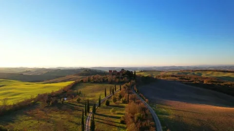 Stunning Aerial drone view Gallico Castle Tuscany Italy Siena landscape 스톡 동영상 168560564