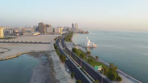 Stunning Aerial Mosque View Along Saudi Arabian Coastline Stock Footage 335308348