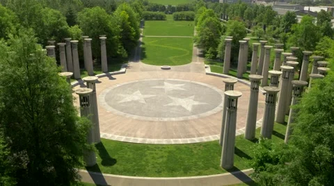 Stunning Aerial of Nashville's Bicentennial Mall and Skyline Stock Footage