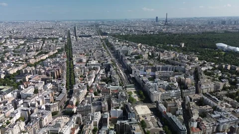Stunning aerial panoramic view of Paris cityscape in France with Tour Stock Footage 264742646