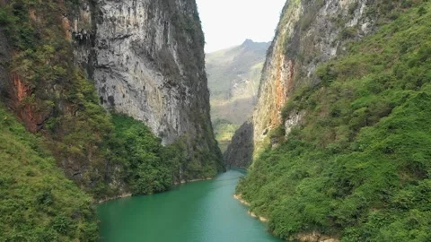 A stunning aerial perspective of Tu San Canyon in Ha Giang province, northern Stock Footage 346680733