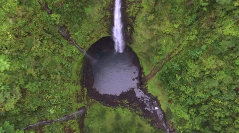 Stunning aerial shot of big waterfall - Akaka falls, Big Island, Hawaii Stock Footage