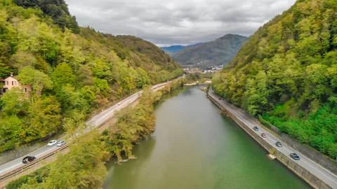 Stunning aerial shot of the Devils Bridge in Tuscany, a historic architectu.. Stock Photos