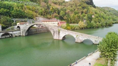 Stunning aerial shot of the Devils Bridge in Tuscany, a historic architectu.. Stock Photos