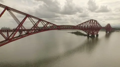 Stunning aerial shot of the Forth Rail Bridge during the day Stock Footage 58479550