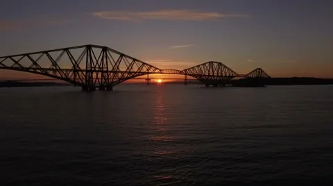 Stunning aerial shot of the Forth Rail Bridge during the day Stock Footage 58479701