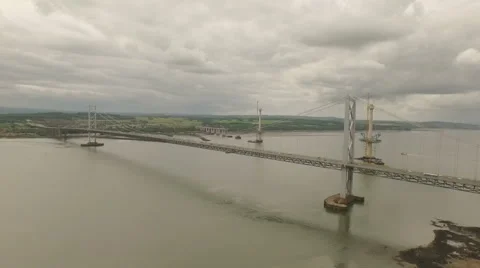 Stunning aerial shot of the Forth Road Bridge during the day in Stock Footage 58480655
