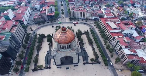 Stunning aerial shot of the Mexican Revolution monument in Mexico City. Stock Footage 78992653