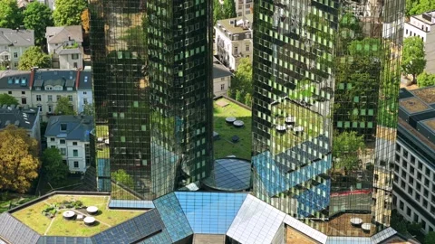 Stunning aerial time-lapse of sunlight reflections on modern glass skyscrap.. Stock Footage 339766267