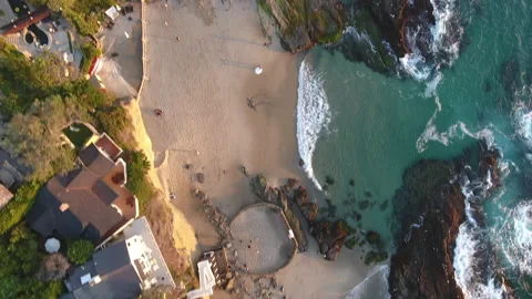 Stunning Aerial Topdown View of Rolling Waves at Laguna Beach Stock Footage 157188534
