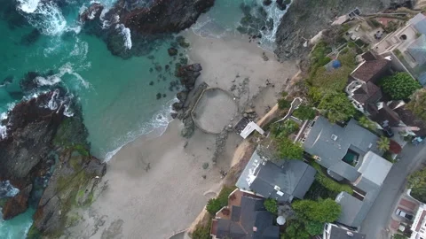Stunning Aerial Topdown View of Rolling Waves at Laguna Beach Stock Footage 157189956