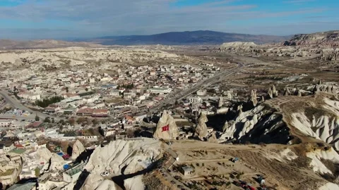 A stunning aerial view capturing a vantage point in Göreme town. Video stock 260723222