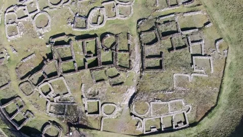 A stunning aerial view of Castro de Viladonga, an ancient hillfort in Galicia, Stock Footage 332622307