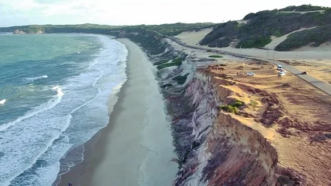 Stunning aerial view of the cliffs and coast of Pipa Beach, Brazil. Stock Footage 314401548