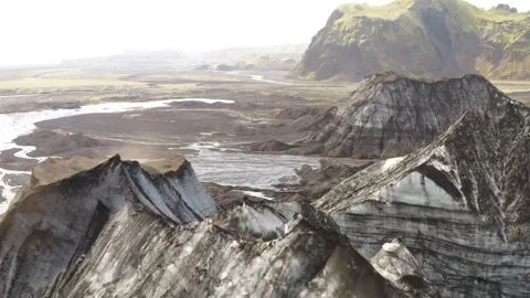 Stunning aerial view of dramatic Icelandic landscape Stock Footage 320304524