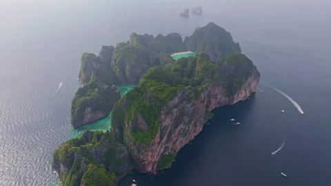 Stunning aerial view of Koh Phi Phi Lee island and famous bays Stock Footage 303358467