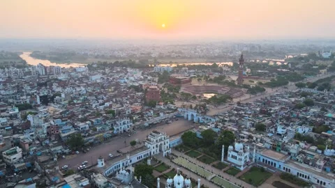Stunning aerial view of Lucknow, showcasing the Clock Tower at the heart of the Stock-Footage 299255341