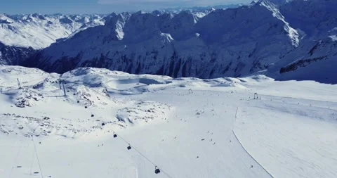 A stunning aerial view of a panoramic winter ski track at the famous Solden Ski  Stock Footage 285530358