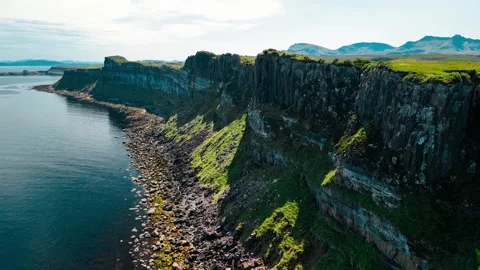 Stunning aerial view of rugged cliffs and serene waters in Scotland Video stock 314000876