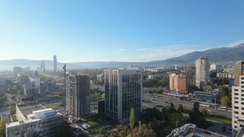 A stunning aerial view of Sofia, Bulgaria in the morning, capturing the Stock Footage 299242179
