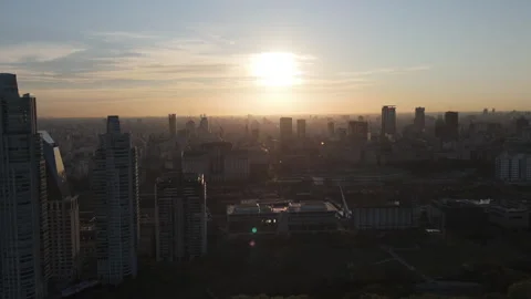 Stunning aerial view of the sunset over the cityscape of Buenos Aires, Stock Footage 289510153