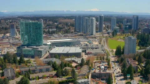 Stunning Aerial View of Surrey Central City Mall in BC Canada in UHD on a Stock Footage